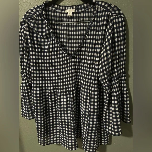 Blue & White Gingham Blouse - Picture 2 of 6